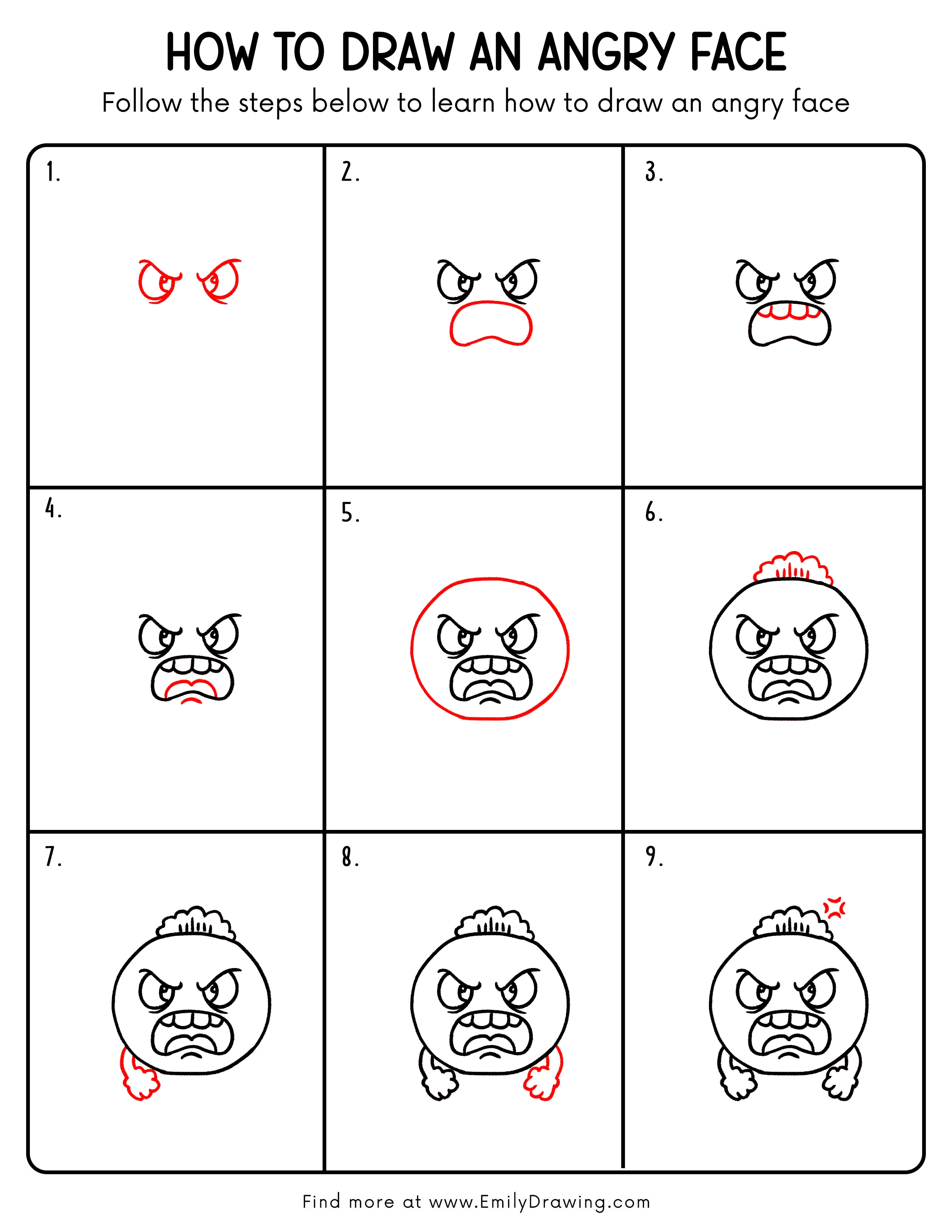 Printable Angry Face Drawing Guide